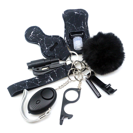 Dark Elegance Self-Defense Keychain Pack: The Perfect Combination of Black Marble and Mystery