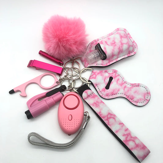 Pink and White Marble Effect Self-Defense Keychain Pack: Timeless Elegance