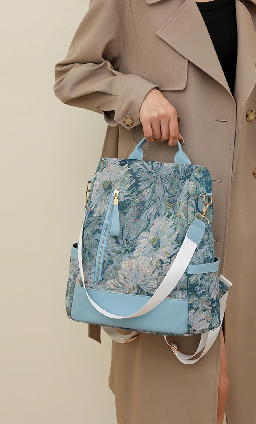 Anti-theft backpacks with floral patterns