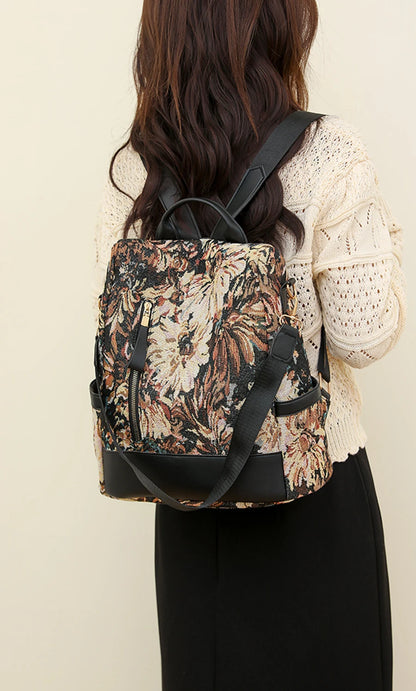 Anti-theft backpacks with floral patterns