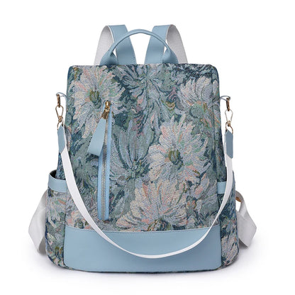 Anti-theft backpacks with floral patterns