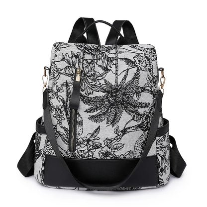 Anti-theft backpacks with floral patterns