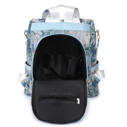 Anti-theft backpacks with floral patterns