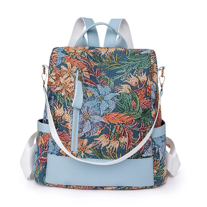 Anti-theft backpacks with floral patterns