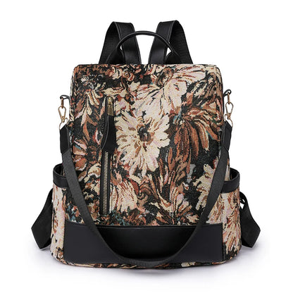 Anti-theft backpacks with floral patterns